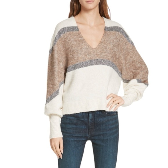 Veronica Beard - Miley Colorblock Metallic Pullover Sweater in Ivory Multi Sz S - Picture 1 of 9